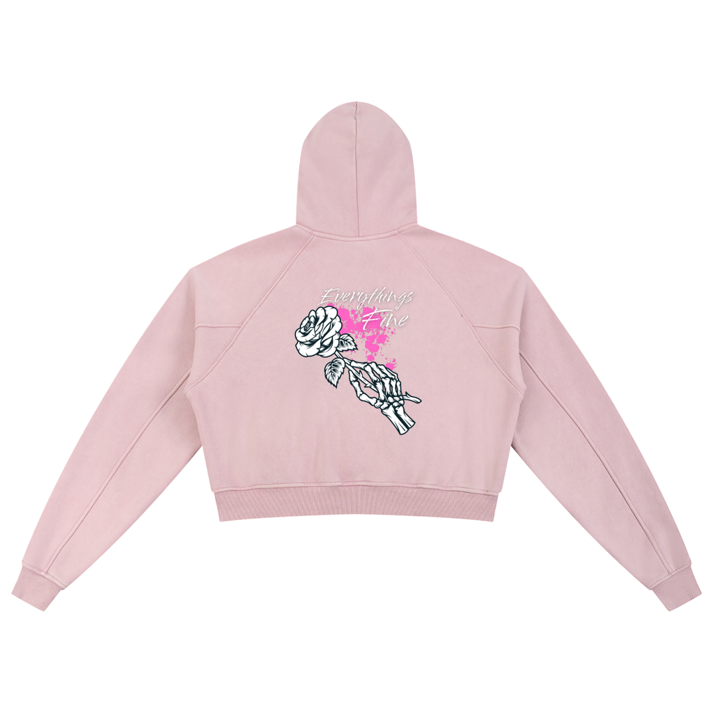 “Everythings Fine” Snow Washed Cropped Hoodie