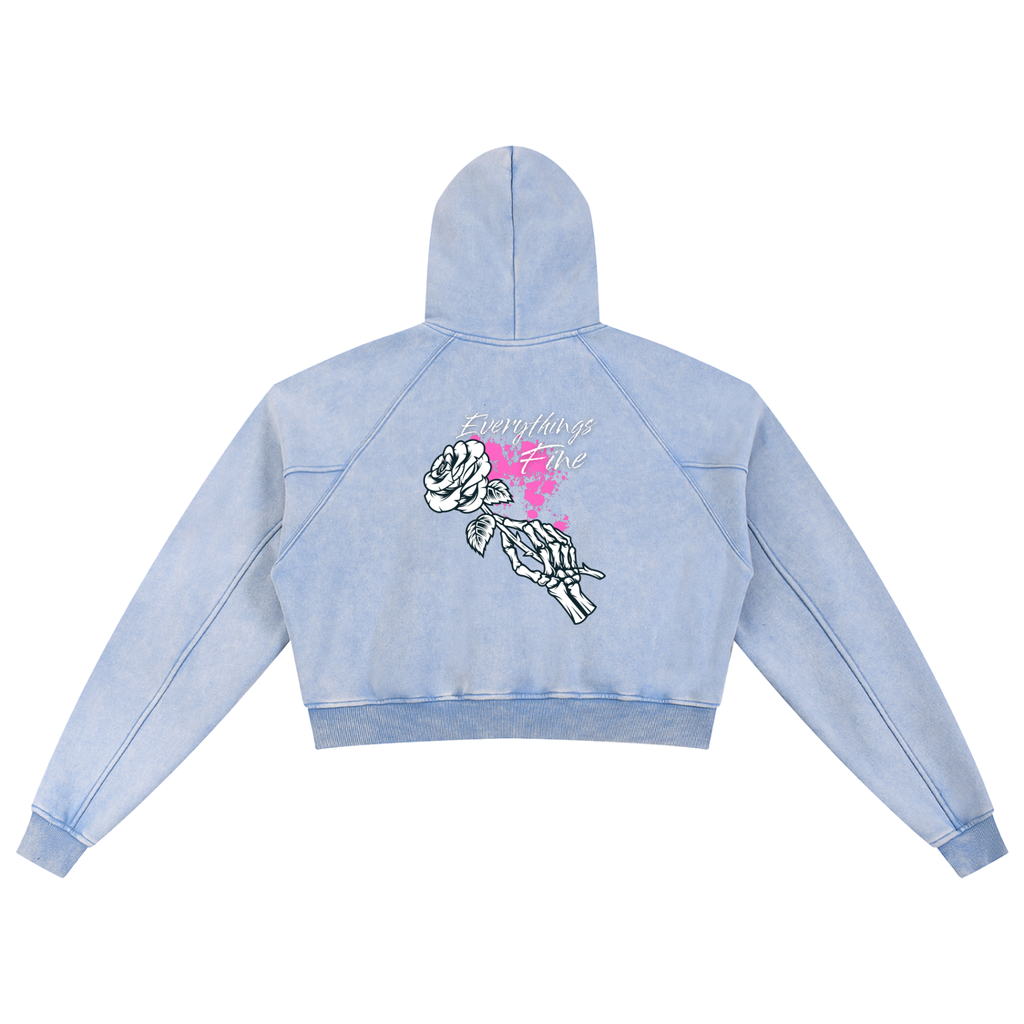 “Everythings Fine” Snow Washed Cropped Hoodie