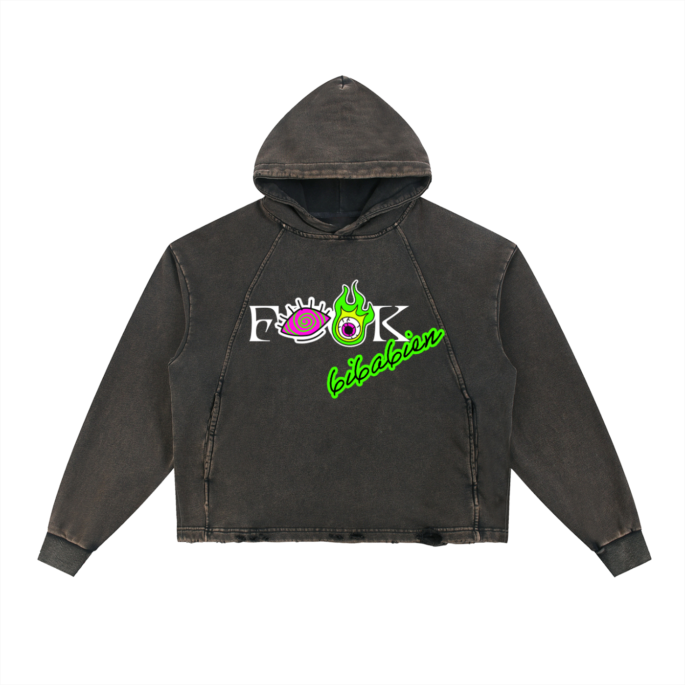 FxxK 6i6a6ien Vintage Washed Frayed-Hem Hoodie
