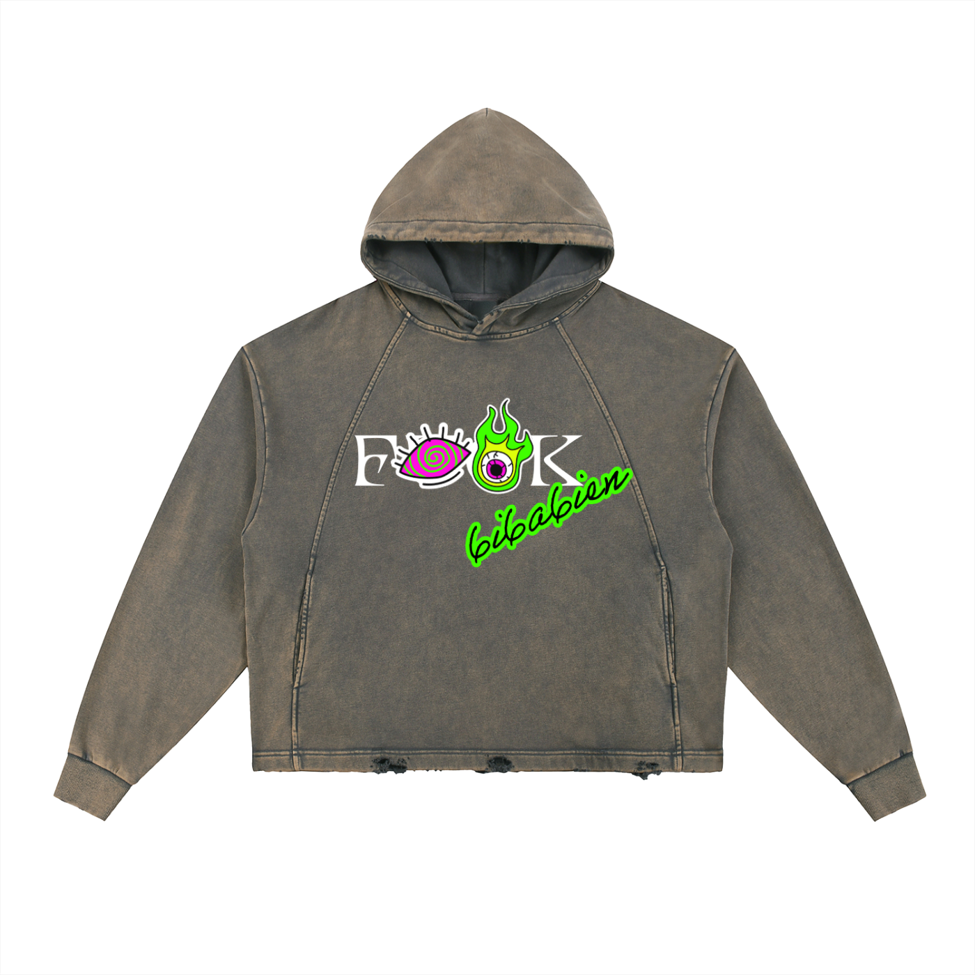 FxxK 6i6a6ien Vintage Washed Frayed-Hem Hoodie