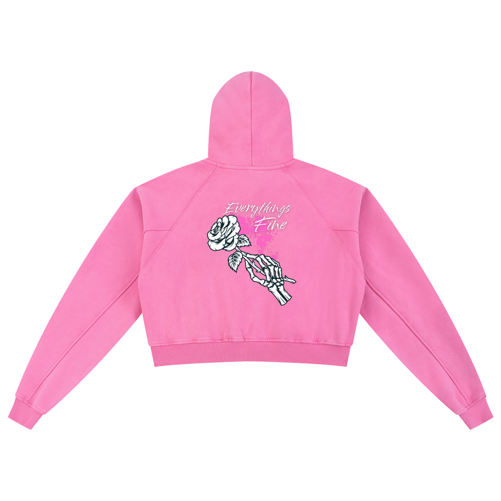 “Everythings Fine” Snow Washed Cropped Hoodie