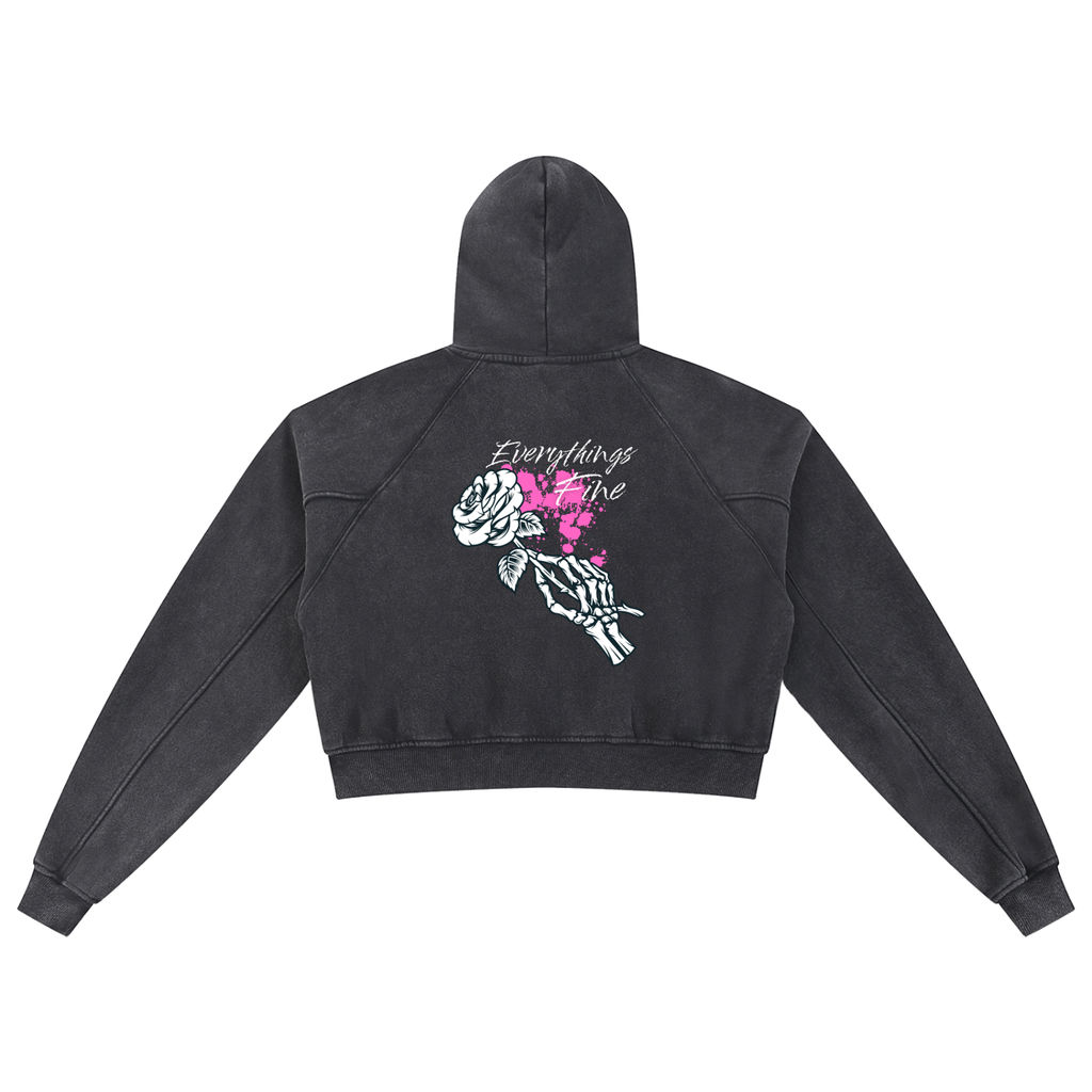 “Everythings Fine” Snow Washed Cropped Hoodie